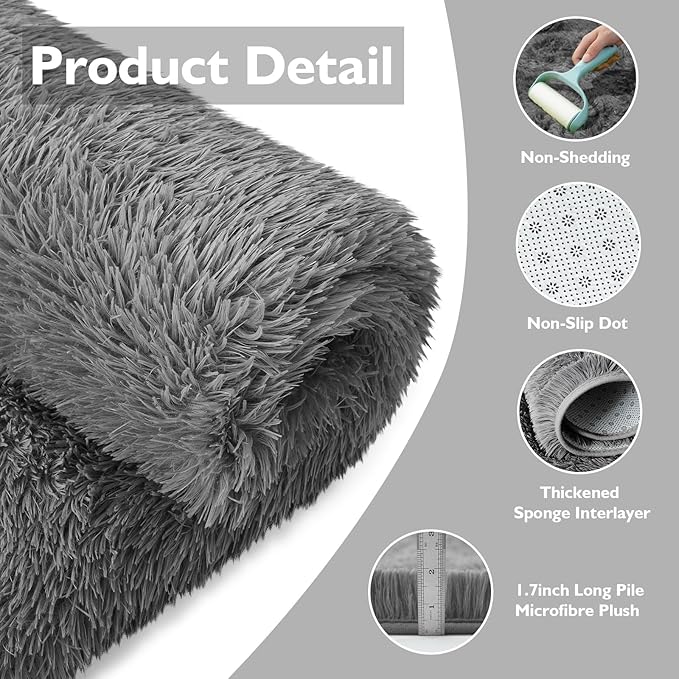 Shag Area Rug for Bedroom 4x6,Deep Grey Fluffy Area Rugs for Living Room,Soft Fuzzy Rug Non-Shedding Indoor Plush Carpet for Kids Bedroom Nursery Dorm Home Decor