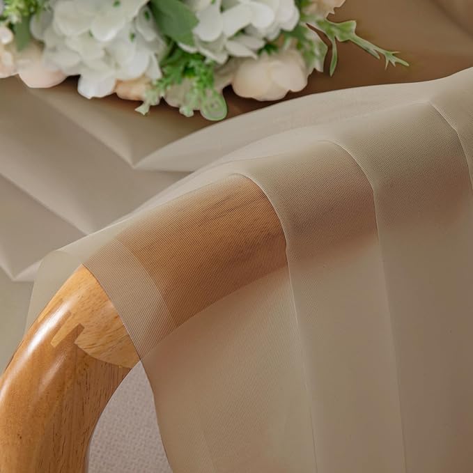 OWENIE Taupe Sheer Curtains 54 Inch Length 2 Panels Set, Rod Pocket Fimly Voile Short Curtains for Living Room, Taupe Solid Window Curtain Panels for Bedroom, Each 42Wx54L inch