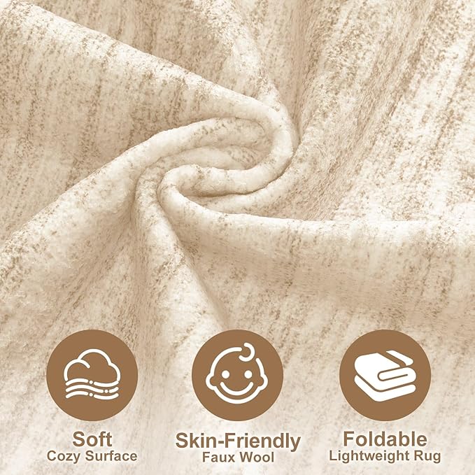 Nakagishi 5x8 Area Rugs Living Room: Washable Large Vintage Rug Neutral Non-Slip Soft Stain Resistant Indoor Carpet for Bedroom Nursery Dining Room Office Playroom - Beige-01