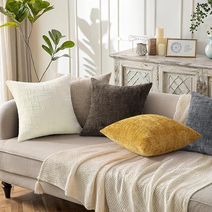decorUhome Oatmeal Chenille Euro Sham Throw Pillow Covers 26x26 Set of 2 Textured Soft Cozy Slubby Couch Pillow Covers Modern Farmhouse Boho Decorative Pillow Cases for Bed Sofa Living Room