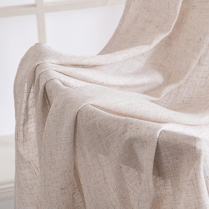 MIULEE Natural White Linen Curtains 48 Inch Long for Bedroom Living Room, Soft Thick Linen Textured Window Drapes Semi Sheer Light Filtering Rod Pocket Back Tab Neutral Farmhouse Cream Ivory 2 Panels