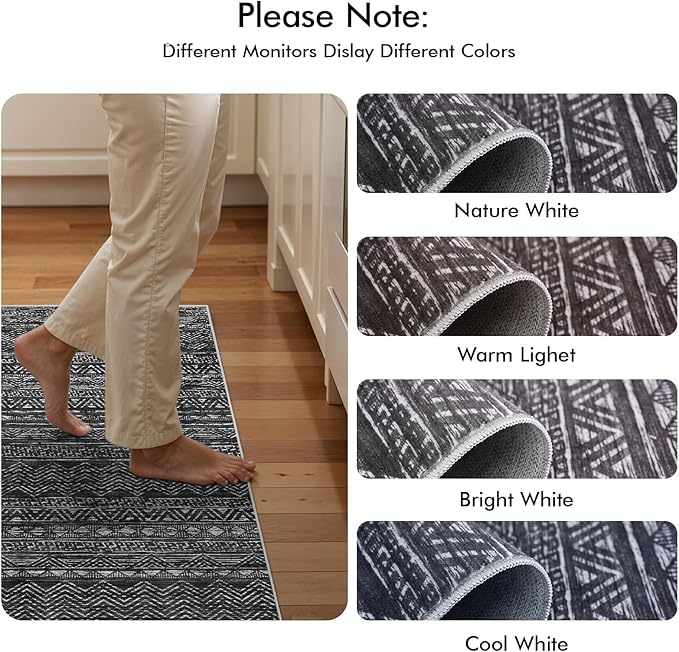 3x10 Washable Hallway Runner Rug - Moroccan Non-Slip Long Runners for Entryway Soft Modern Geometric Low-Pile Rugs for Kitchen Waterproof Neutral Carpet for Bedrooom Bathroom Laundry 3x10 Black