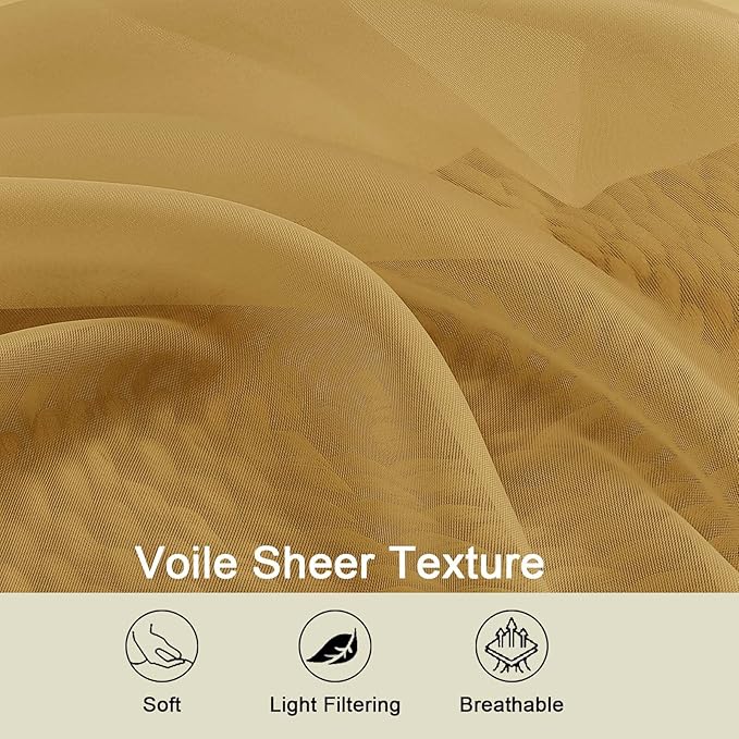 Gold Valances for Windows, Gold Sheer Curtains 14 Inch Length 2 Pack Kitchen Drapes, Modern Solid Mini Small Window Curtains for Cafe Bathroom Basement, Each 42" Wx14 L Inches