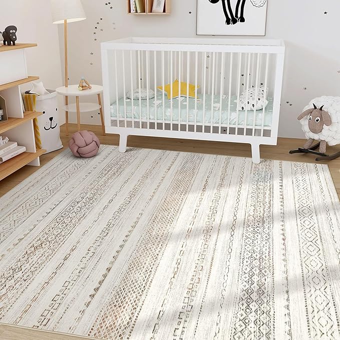 Nakagishi 10x14 Area Rugs Living Room: Washable Boho Large Neutral Modern Soft Stain Resistant Farmhouse Indoor Floor Rug Non-Slip Carpet for Bedroom Nursery Kids Playroom Office Dining Room- Colorful
