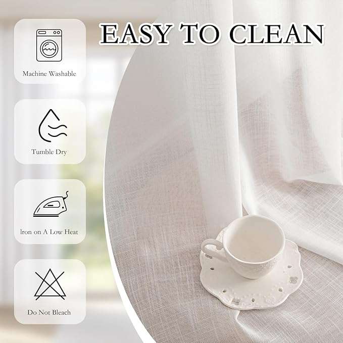 MYSKY HOME Floor to Ceiling Curtains 108 Inches White Sheer Window Drapes for Sliding Glass Door Back Tab Draperies Linen Look Boho Fabric, Soft Cotton Blend Light Filtering for Living Room, 1 Pcs
