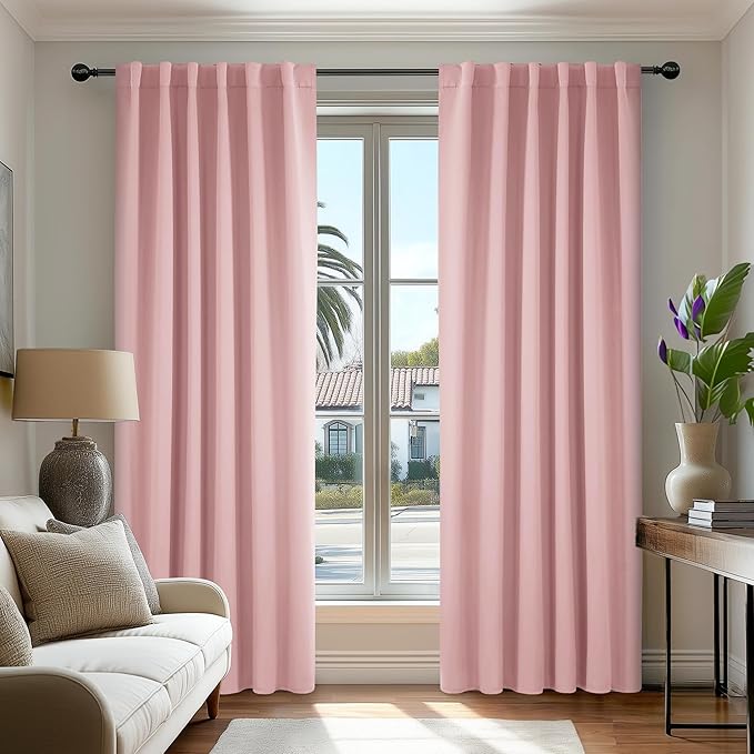 Deconovo Room Darkening Curtains Back Tab and Rod Pocket Curtains Thermal Insulated Blackout Curtains for Bedroom 52Wx72L Inch Coral Pink Set of 2