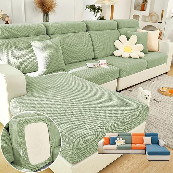Soothing Home Sofa Covers, Sofa Hero Covers, Wear-Resistant Universal Couch Covers Washable Stretch Sectional Couch Cushion Covers (Light Green,Large Single Seat Cover)