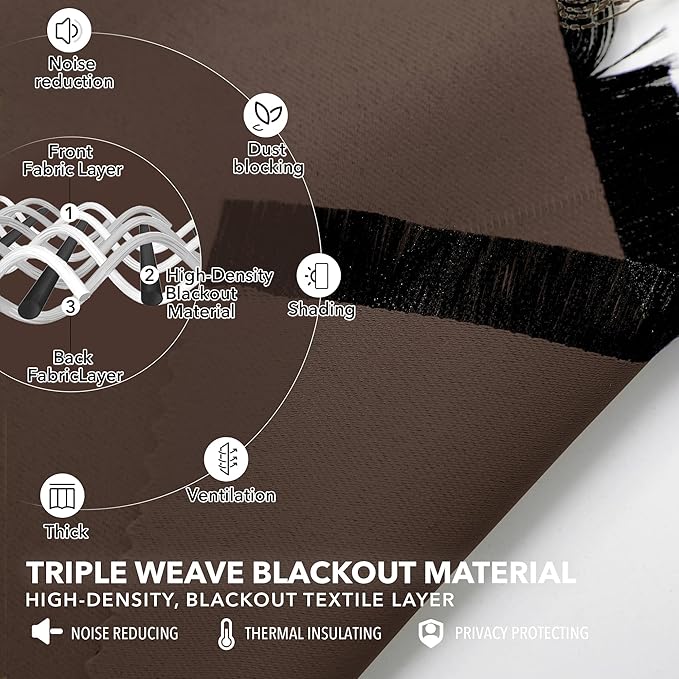 Deconovo Blackout Curtains, Thermal Insulated, W42 x L54 2 Panels, Back Tab, Machine Washable, Room-Darkening Drapes for Bedroom/Living Room Brown
