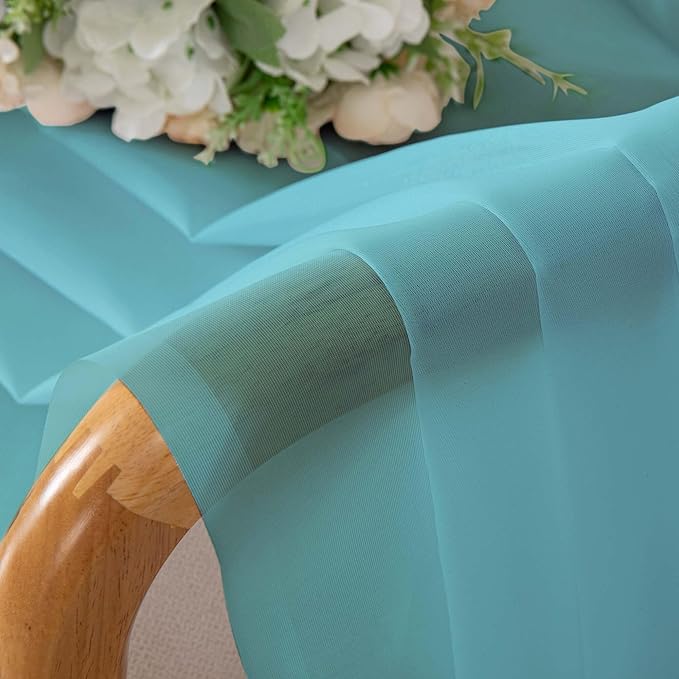 Chyhomenyc Aqua Sheer Curtains 45 Inch Long 2 Panels, Light Filtering Short Soft Airy Short Cafe Curtains, Modern Rod Pocket for Dinning Living Room Bedroom, 42Wx45L Inches
