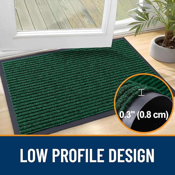 OLANLY Front Door Mat Indoor Outdoor Entrance, 2-Pack 47 x 23 Inch, Waterproof Heavy Duty Doormat, Fade Resistant, Low Profile, Easy Clean Patio Porch Welcome Floor Mats for Entry, Green
