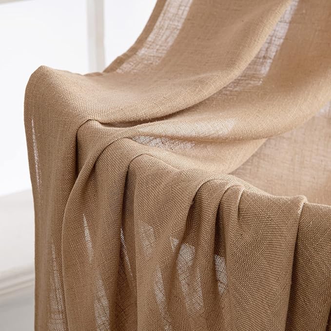 MIULEE Light Brown Linen Curtains 84 Inch Length 2 Panels for Bedroom Living Room, Soft Thick Linen Textured Natural Window Drapes Semi Sheer Light Filtering Back Tab Rod Pocket Burlap Look Decor