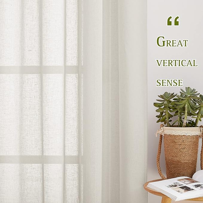 NICETOWN Semi Sheer Curtains Linen Blend Extra Wide for Sliding Glass Door, Grommet Top Privacy with Light Filtering Vertical Window Drapes for Living Room/Bedroom, Natural, W70 x L84, 2 PCs