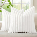 decorUhome Summer Cozy Faux Fur Throw Pillow Covers 26x26 Set of 2 Decorative Soft Plush Striped Modern Farmhouse Boho Couch Euro Sham Pillow Cases with Velvet Back for Sofa Bed Living Room, White