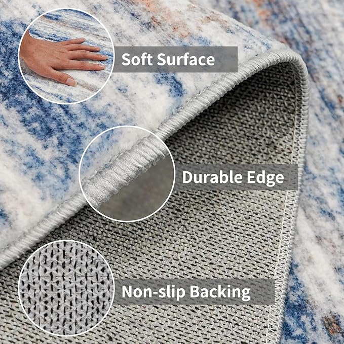 Large Runner Rugs for Hallway 4x20: Non-Slip Washable Wide Carpet - Soft Low-Pile Stain and Spill Resistant Rug for Entryway Living Room Dining Room Balcony Garage Office Navy Grey