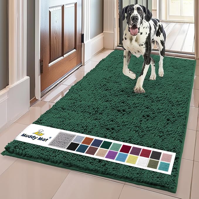 Muddy Mat® | Super Absorbent Door Mat Indoor, Microfiber Quick Dry Chenille Entryway Rug, Non-Slip Front Door Mat, Indoor Mats for Entryway, Machine Washable Pet Rug, Dark Green 36"x60"