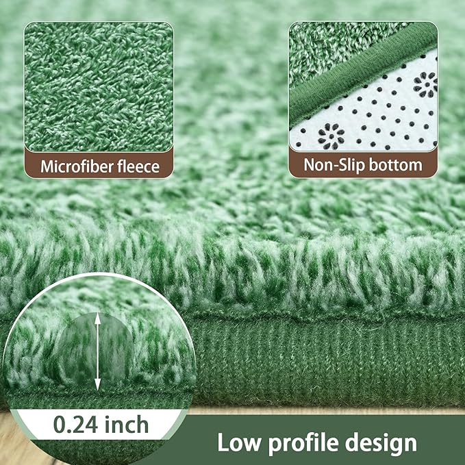 AROGAN Washable 2x8 Runner Rug for Hallway, Long Runner Rugs wtih Soft Memory Foam for Bedroom, Non Slip Backing Carpet Runners for Hallways, Kitchen, Bathroom, Entryway Home Decor, Matte Green