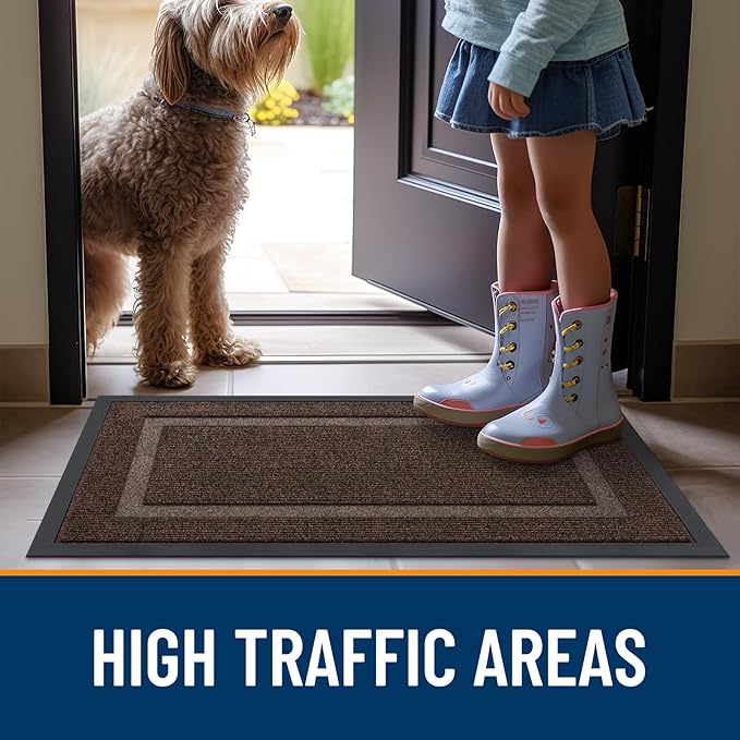 OLANLY Front Door Mat Indoor Outdoor Entrance, Waterproof All-Season, All-Weather Doormat, Sturdy Natural Rubber, Fade Resistant, Low Profile, Easy Clean Patio Porch Entryway Mat, 47x17, Dark Brown