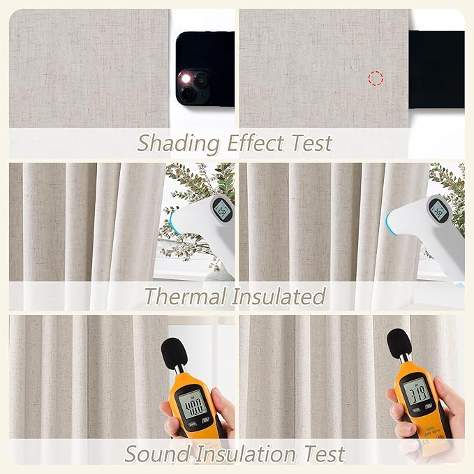 Guken 100% Blackout Curtains 108 Inch Length 2 Panels Set for Living Room Bedroom Back Tab Thermal Insulated Black Out Linen Drapes Room Darkening Window Curtains 108 Inches Long, Sand Beige