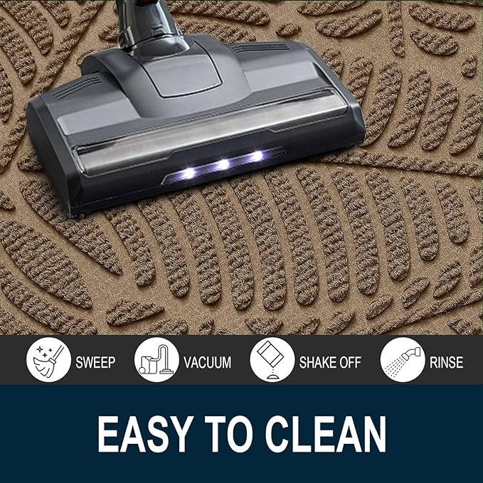 Colorxy Waterproof Doormat, Sturdy Natural Rubber Front Indoor Mat, Non Slip Low Profile Outdoor Door Mat, Stain and Fade Resistant Floor Mats, Easy Clean Patio Entry Mat, 59''x20'', Light Brown