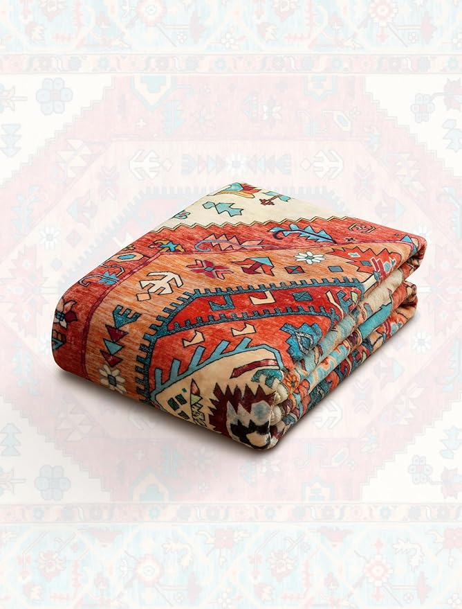 SERISSA Boho Washable Runner Rug, 2x6 Rug Runner Non-Slip Vintage Orange Hallway Kitchen Runner Rug Ultra Soft Print Distressed Tribal Floor Carpet Runner for Bedroom Bathroom Laundry Living Room