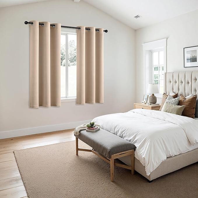 MIULEE Beige Blackout Curtains - Bedroom Window Treatment Curtains Thermal Insulated Room Darkening Drapes for Living Room Kitchen Grommet Top Light Blocking Drapery, 40 x 54 Inches Long, 2 Panels