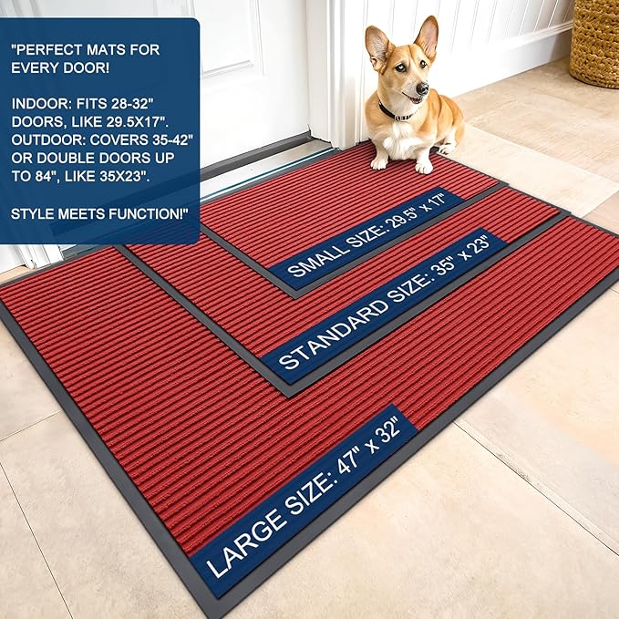 OLANLY Front Door Mat Indoor Outdoor Entrance, Waterproof Heavy Duty Doormat, Fade Resistant, Low Profile, Easy Clean Patio Porch Welcome Floor Mats for Entry, 59x30, Red