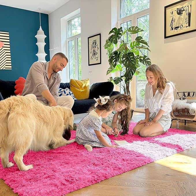 OLANLY 2x8 Machine Washable Runner Rugs for Hallway, Soft Fluffy Shaggy Bedside Rugs for Bedroom, Living Room, Indoor Floor Carpet for Kids Girls Boys, Nursery Rooms, Home Decor Aesthetic, Hot Pink