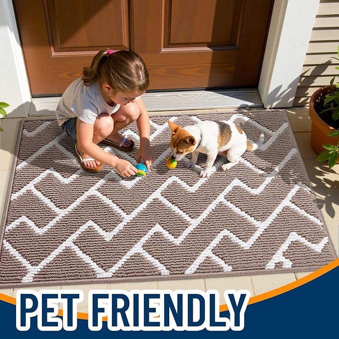 OLANLY Front Door Mat, Non-Slip Rubber Backing, Dirt Resistant and Absorbent, Washable, Easy to Clean Low-Profile Indoor Doormat for Back Door, Entryway, Inside Entrance, 32x20, Brown