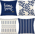 YCOLL Pillow Covers 12x20 Set of 4, Modern Sofa Throw Pillow Cover, Decorative Outdoor Linen Fabric Pillow Case for Chair Sofa Couch Bed Car, Dark Blue