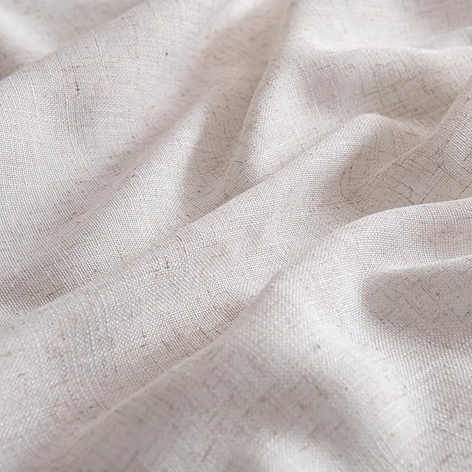 MIULEE Natural White Linen Curtains 48 Inch Long for Bedroom Living Room, Soft Thick Linen Textured Window Drapes Semi Sheer Light Filtering Rod Pocket Back Tab Neutral Farmhouse Cream Ivory 2 Panels