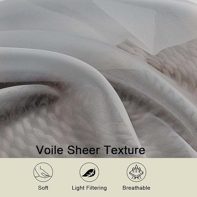 Light Grey Sheer Curtains 84 Inches Long 2 Panels, Soft Light Filtering Curtains for Bedroom Living Room, Modern Rod Pocket Privacy Drapes Window Treatments, Light Grey, Total Wide 84 Inch
