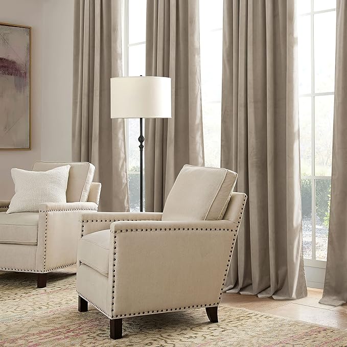 RYB HOME Camel Beige Velvet Curtains 108 inch, Room Darkening Window Curtains with Multiple Hanging Options Heavy Duty Plush Backdrop for Bedroom Guest Room, W52 x L108 inch, 2 Panels