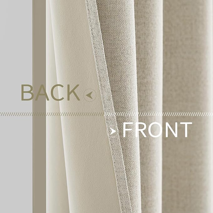 MIULEE 100% Blackout Linen Textured Curtains for Bedroom Solid Thermal Insulated Cream Grommet Room Darkening Curtains & Drapes Luxury Decor for Living Room Nursery 42 x 84 Inch (2 Panels)