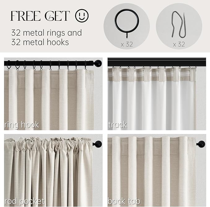 Topfinel Extra Long Total Blackout Linen Curtains 108 Inches Long for Living Room Large Window with Hooks, Room Darkening Textured Cold Block Rustic Acoustic Heavy Ivory Track Curtains 2 Panels 9 FT