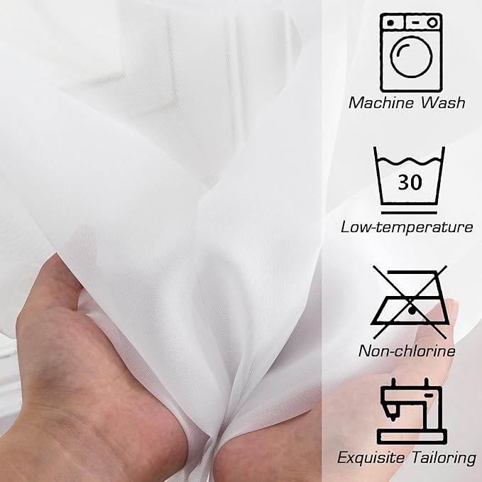 Simplebrand White Sheer Curtains, 84" Length, 2 Panels Set - Light Filtering, Rod Pocket Window Curtains for Bedroom (White, 42" W x 84" L)