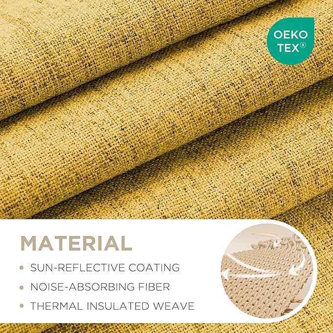 Joydeco Blackout Curtains for Bedroom - 100% Light Blocking 2 Panels Set Yellow Drapes 66" W x 84" L, Thermal Insulated Room Darkening Curtains, Linen Textured for Living Room, Rod Pocket & Back Tabs