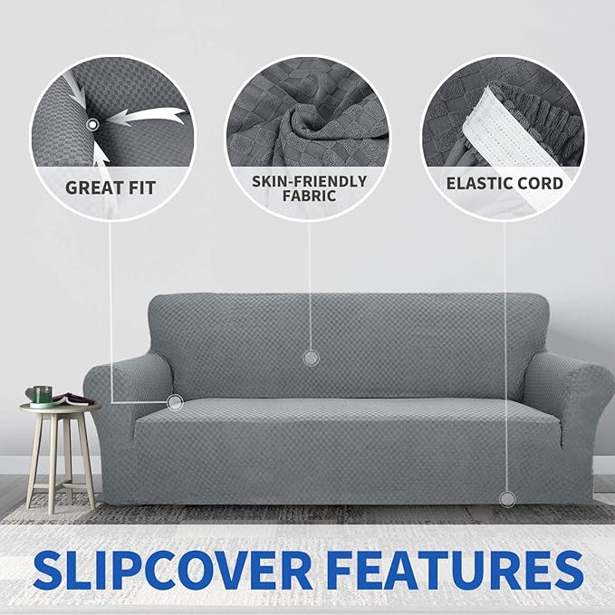 ZNSAYOTX 1 Piece Jacquard Chair Slipcovers for Living Room High Stretch Chair Covers with Arms Anti Slip Pets Friendly Couch Sofa Armchair Cover Furniture Protector (Chair, Light Grey)
