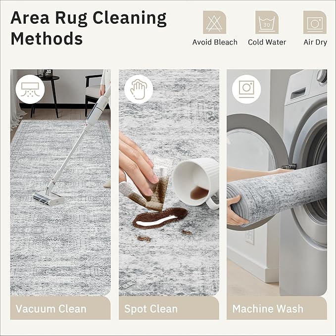 4x10 Wide Hallway Runner Rug: Washable Soft Rug Runners for Living Room Bedroom Ktichen, Stain Resistant Low Pile Area Rugs Non Slip Floor Carpet (Grey, 4x10)