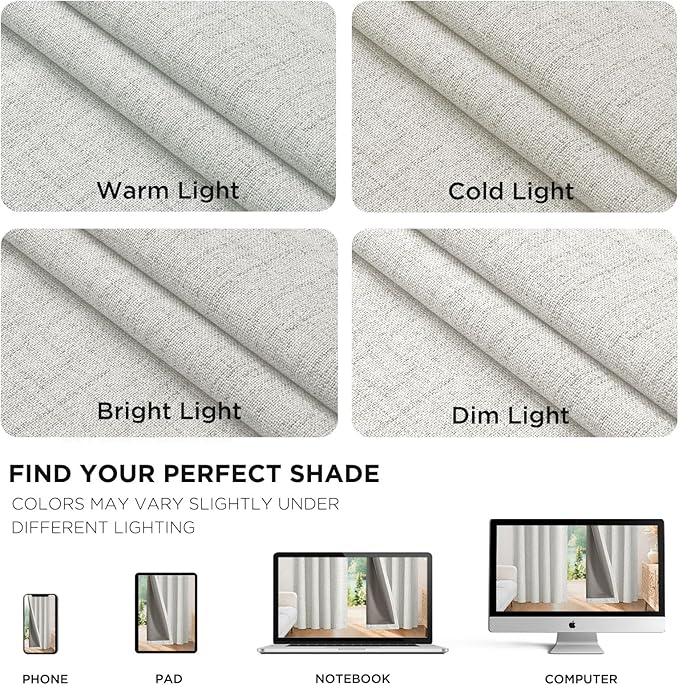 Joydeco Blackout Curtains for Bedroom - 100% Light Blocking 2 Panels Set White Drapes 37" W x 108" L, Thermal Insulated Room Darkening Curtains, Linen Textured for Living Room, Rod Pocket & Back Tabs