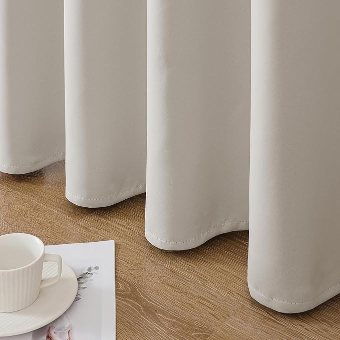 Joydeco Blackout Curtains 72 Inch Length 2 Panels Set, Thermal Insulated Long Curtains& Drapes 2 Burg, Room Darkening Grommet Drapes for Bedroom Living Room Window (Natural, W52 x L72 Inch)