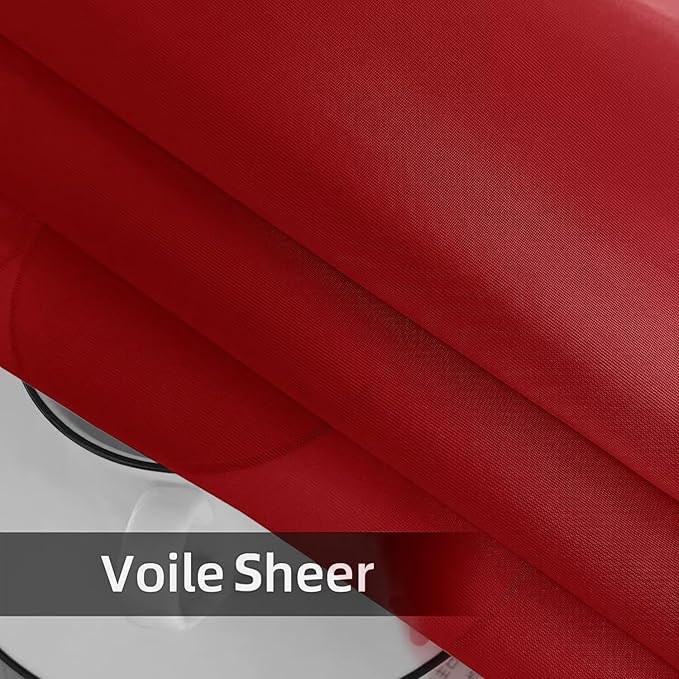 youleyar Solid Sheer Rod Pocket Curtain Voile Draperies 4 Panels White Beige Black Grey Ivory 52 Inch Width 45 Inch Long 1 Pair for Kitchen Bedroom Children Living Room Yard(Christmas Red,52 Wｘ45 L)