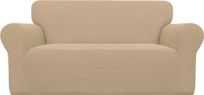 Easy-Going Stretch Oversized Loveseat Slipcover 1-Piece Sofa Cover Furniture Protector Couch Soft with Elastic Bottom for Kids Polyester Spandex Jacquard Fabric Small Checks Sand