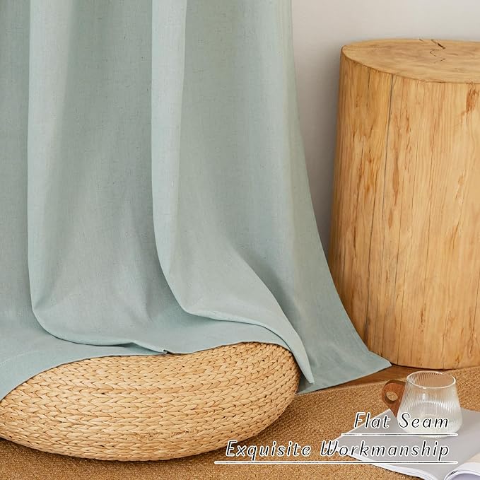 NICETOWN Flax Sage Green Linen Curtains for Room Divider, Grommet Top Thick Flax Semi Sheer Vertical Drapes Privacy Assured with Light Filtering for Sliding Glass Door, W68 x L84, 2 Pieces
