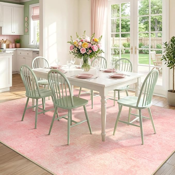 Washable Area Rugs 9'x12' Non-Slip Modern Abstract Soft for Living Room Entryway Bedroom Nursery, Print Pattern, Light Pink