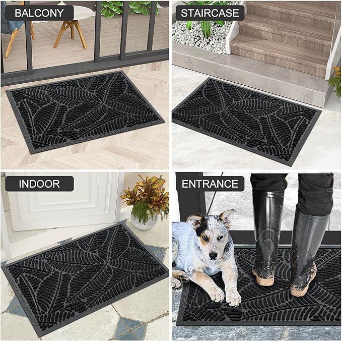 Colorxy Waterproof Doormat, Sturdy Natural Rubber Front Indoor Mat, Non Slip Low Profile Indoor Outdoor Door Mats, Stain and Fade Resistant Floor Mat, Easy Clean Patio Entrance Mat, 59''x36'', Black