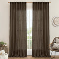 LAMIT Dark Brown Sheer Linen Curtains, 108 inch Light Filtering Semi Sheer Panels Back Tab and Rod Pocket Farmhouse Drapes for Bedroom/Living Room, 2 Panels, 52 x 108 Inch