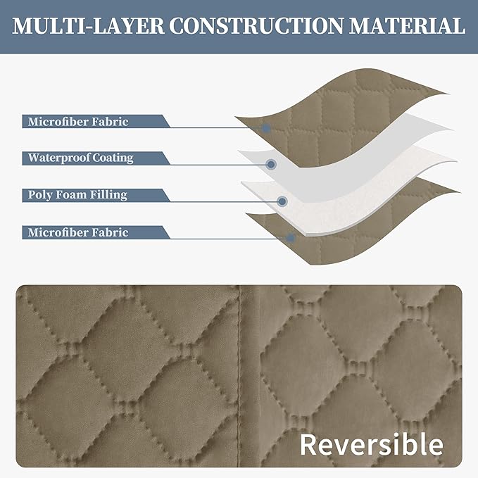 ISSUNTEX Double Protection 100% Waterproof Sofa Covers for Living Room, Couch Covers for 3 Cushion Couch Sofa, Reversible Furniture Protector Sofa Cover for Dogs, Pets, Kids (Sofa, Beige/Beige)