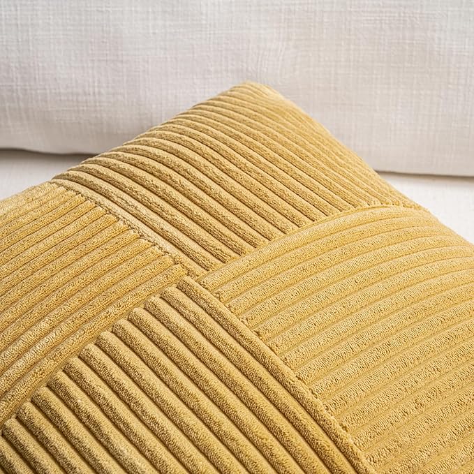 Fancy Homi 2 Packs Mustard Yellow Lumbar Decorative Throw Pillow Covers 20x28 Inch for Living Room Couch Bed, Rustic Farmhouse Boho Home Decor, Soft Striped Corduroy Rectangle Accent Cushion Case