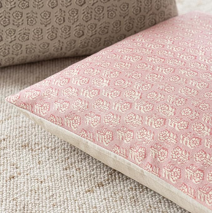 Foindtower Set of 2 Decorative Vintage Floral Print Throw Pillow Covers Neutral Modern Farmhouse Cushion Covers Boho Home Decor for Sofa Couch Chair Bedroom Living Room Outdoor,20×20 Inch,Light Pink