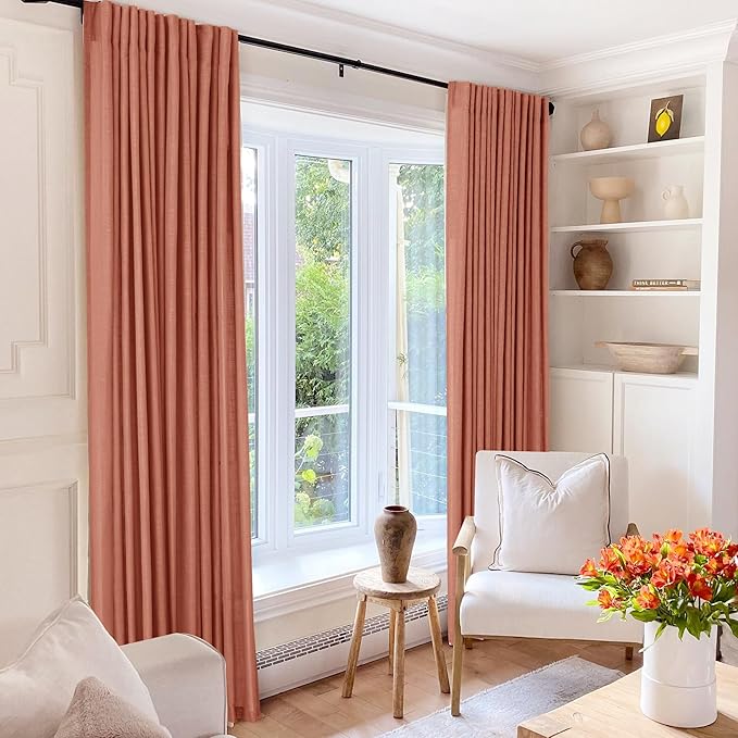 80 inch Linen Terracotta Curtains 2 Panels for Living Room Back Tab Light Filtering Semi Sheer Rust Colored Curtains 80 inches Long Soft Thick Cotton Cloth Textured Rustic Boho Farmhouse Room Decor